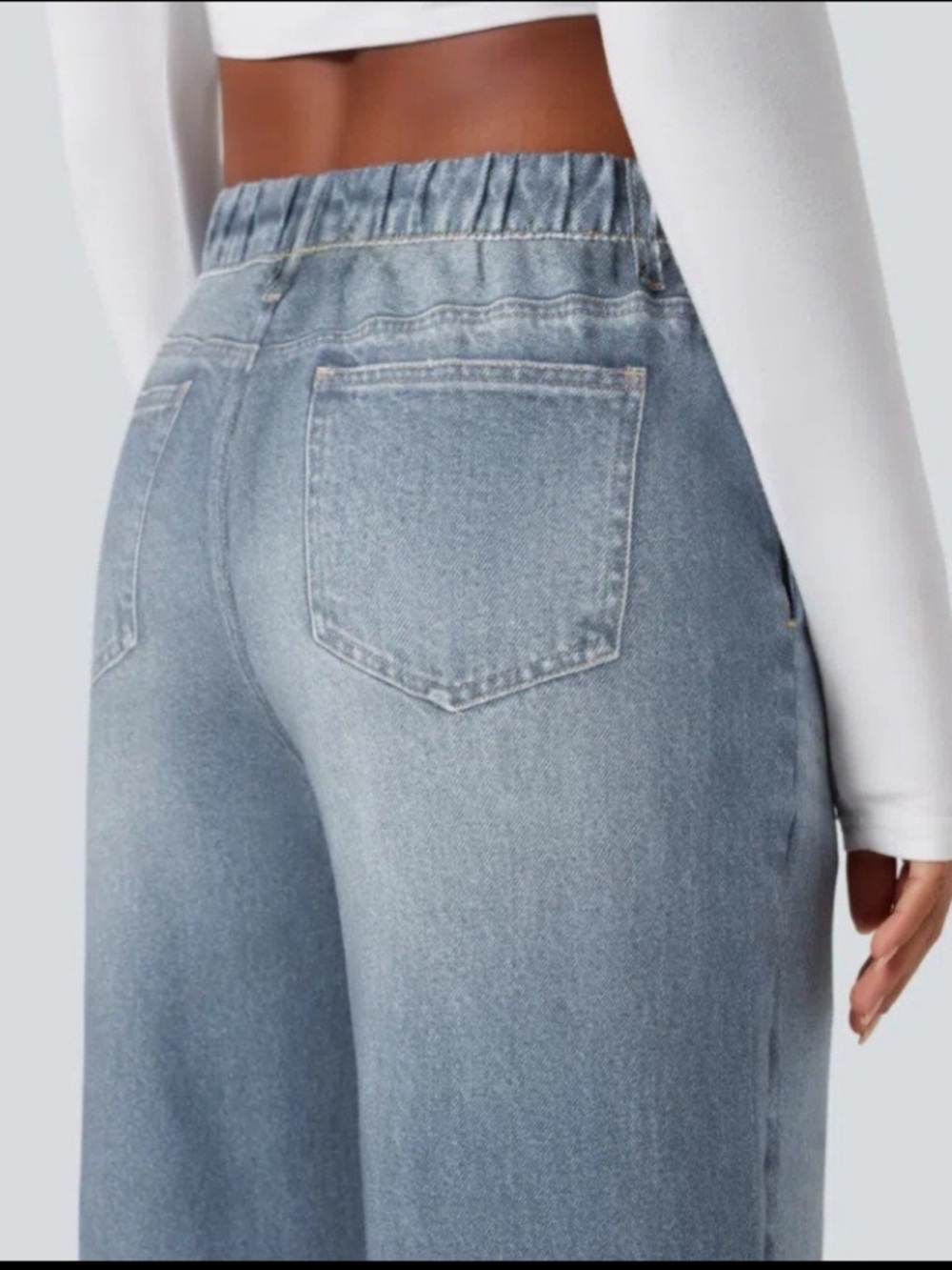HALARA Mid Rise Denim Print French Terry Casual Sweatpants Jeans with Pockets M - Picture 3 of 9
